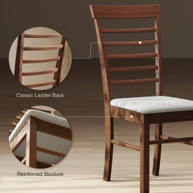 Wooden Dining Chairs Set Of 2, Farmhouse Upholstered Kitchen Chairs With Rubber Wood Frame, Dark Brown And Beige (Color: brown)