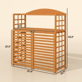 Outdoor Air Conditioner Fence Privacy Screen, Wood AC Fence Potting Table With Shelves For Patio, Light Brown (Color: brown)