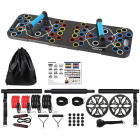 Multifunctional Push Up Board Home Strength Training Equipment With 15 Fitness Accessories Pilates Bar Resistance Band Roller Wheel Full Body Wor (Option: Black)