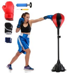 Punching Bag with Stand Free Standing Boxing Ball for Adults 43.3-63in Height Adjustable Boxing Bag with Gloves Wrist Sleeves Stable Suction Base (Option: Black Red)