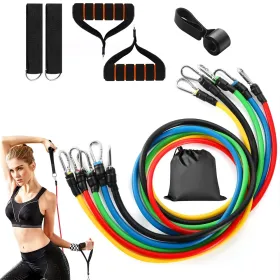 Resistance Bands Set of 11Pcs Fitness Workout Tubes Exercise Tube Bands Up to 100lbs (Option: Multicolor)