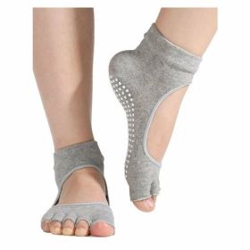 Non-Slip Yoga Socks for Women Pilates Barre (1- or 2-Pair) (Color: Grey, Option: 2-Pair)
