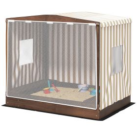 Kids Wooden Sandbox With Canopy Fully Covered, 2 Bench Seats, Bottom Liner, 56 X 40 X 52, Brown (Color: brown)